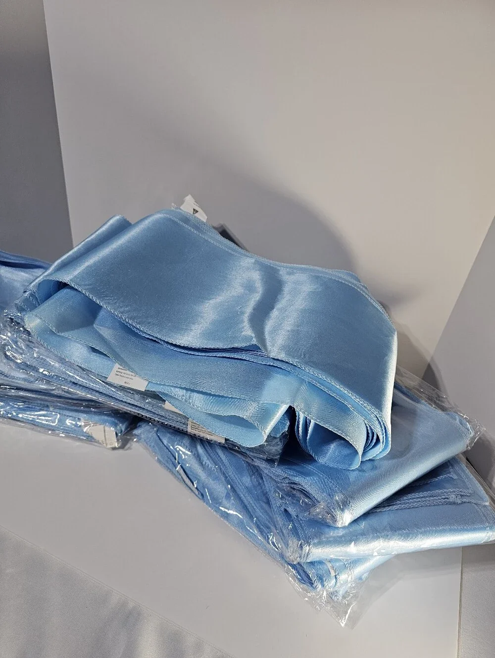 120 Baby Blue Satin Chair Bows/Sashes - 12 Packages Of 10 For Baby Or Wedding